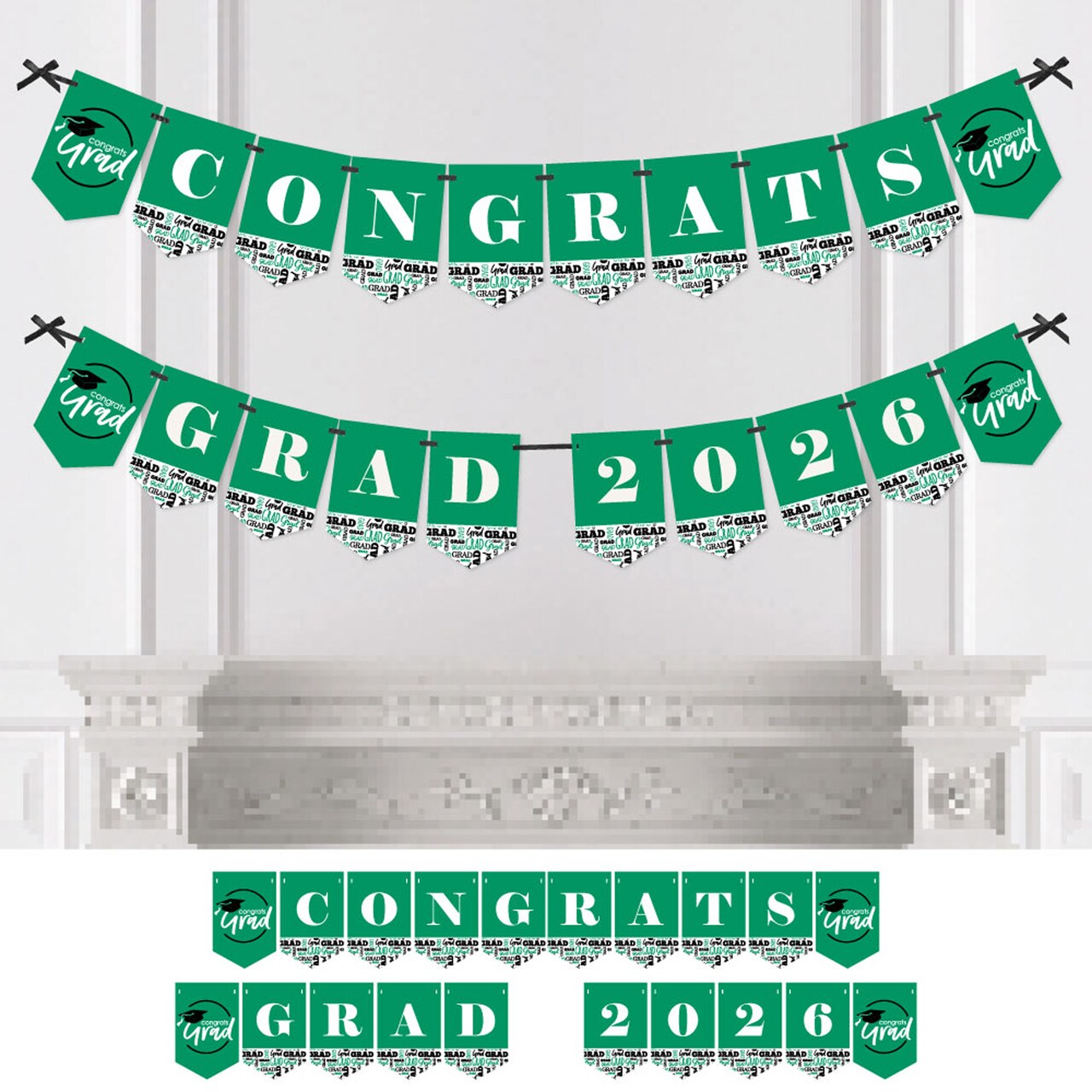 Big Dot of Happiness Green Graduation Bunting Banner - Party Decorations - Congrats Grad 2026